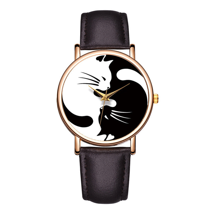 Black and white cat design creative watch