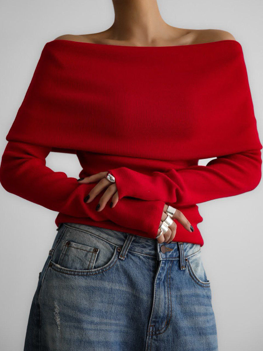 Long Sleeve Knitted Bottoming Shirt Off-shoulder