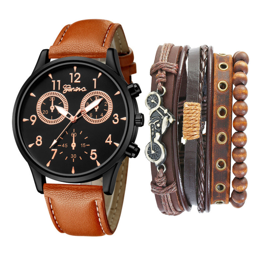 Watch Set Two-eye Belt Quartz Watch Bicycle Punk Bracelet