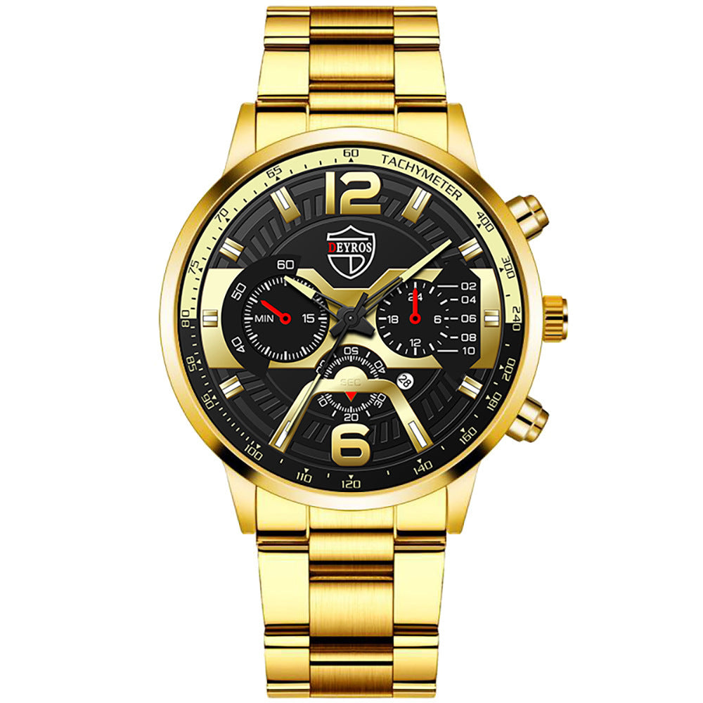 Men's Stainless Steel Calendar Watch Business Quartz