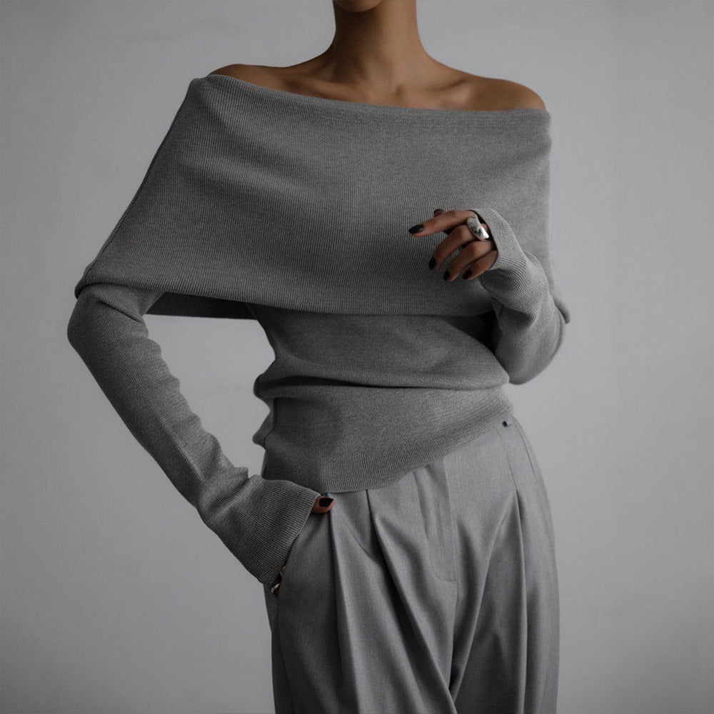 Long Sleeve Knitted Bottoming Shirt Off-shoulder