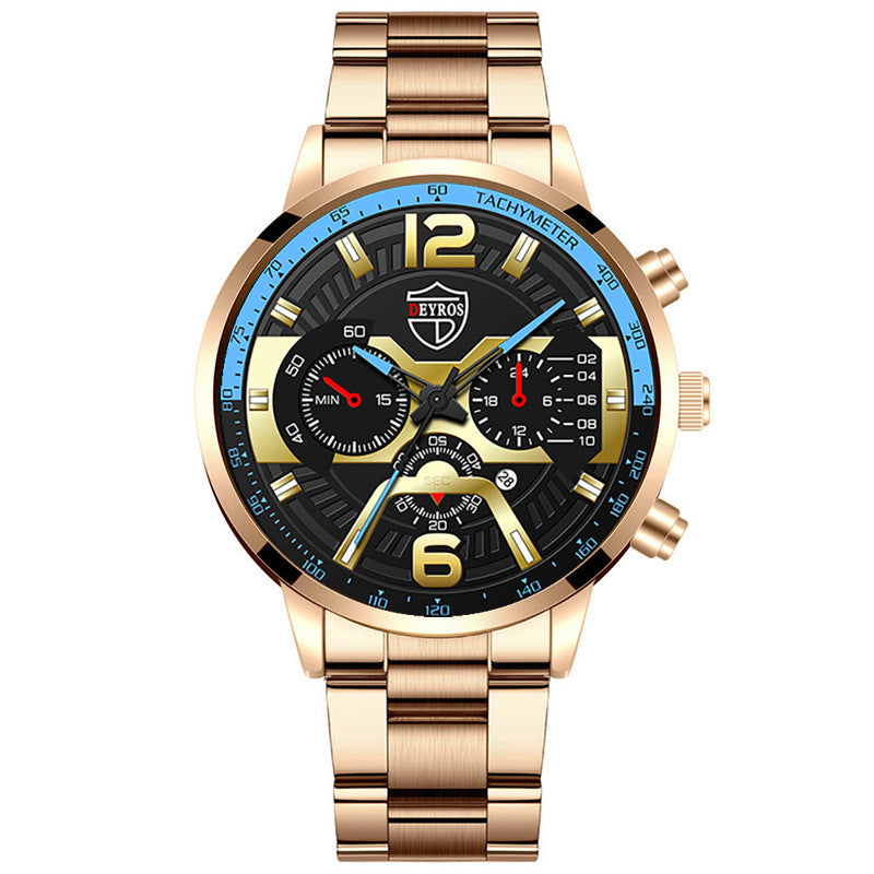 Men's Stainless Steel Calendar Watch Business Quartz