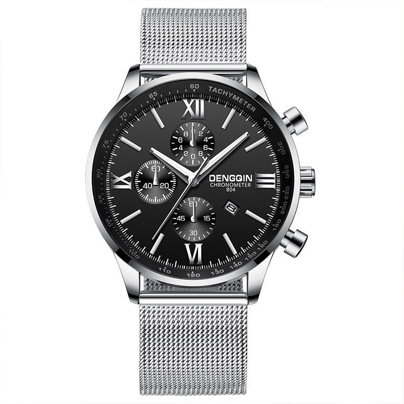 Simple steel mesh watch with calendar