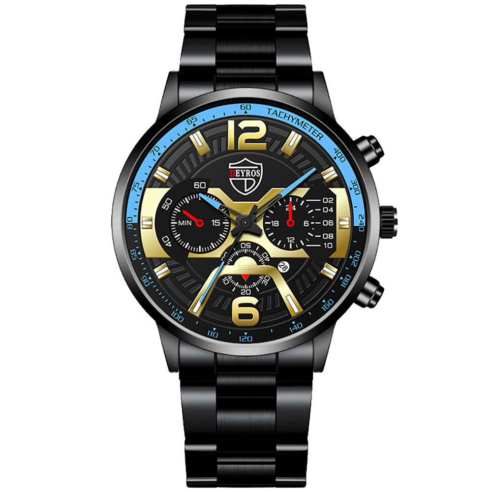 Men's Stainless Steel Calendar Watch Business Quartz