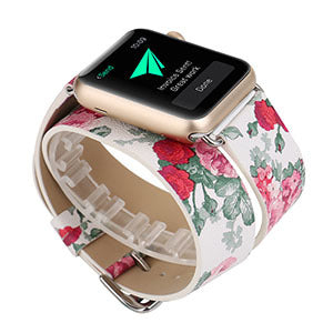 Double Loop Watch With Floral Leather Wristband For Use
