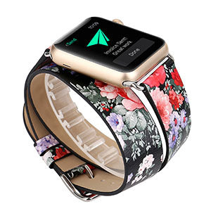 Double Loop Watch With Floral Leather Wristband For Use