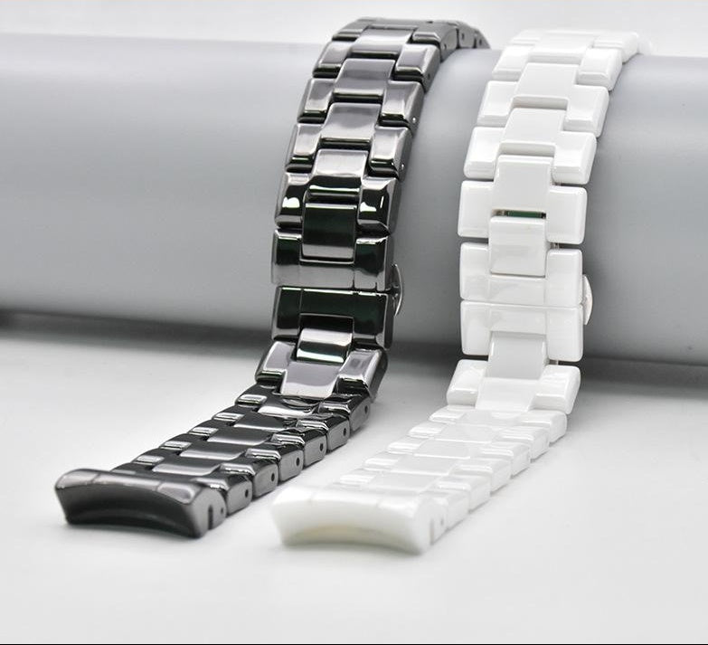 Adapt To The AR14001410 Series Of AMani Watch Bracelet, Black Curved Ceramic Watch Strap 22mm