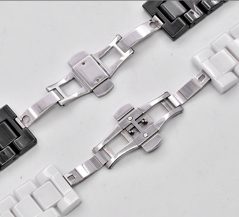 Adapt To The AR14001410 Series Of AMani Watch Bracelet, Black Curved Ceramic Watch Strap 22mm