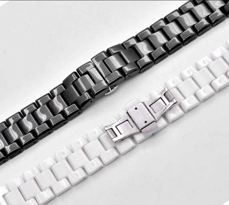 Adapt To The AR14001410 Series Of AMani Watch Bracelet, Black Curved Ceramic Watch Strap 22mm