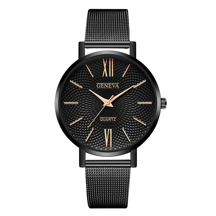 Large Dial Thin Strap Watch Minimalist Steel Band Quartz Watch