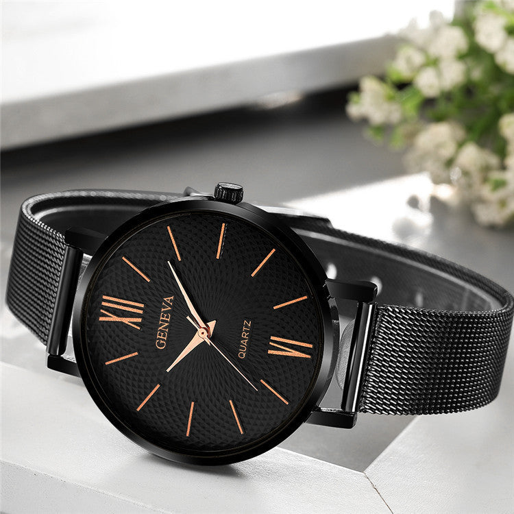 Large Dial Thin Strap Watch Minimalist Steel Band Quartz Watch