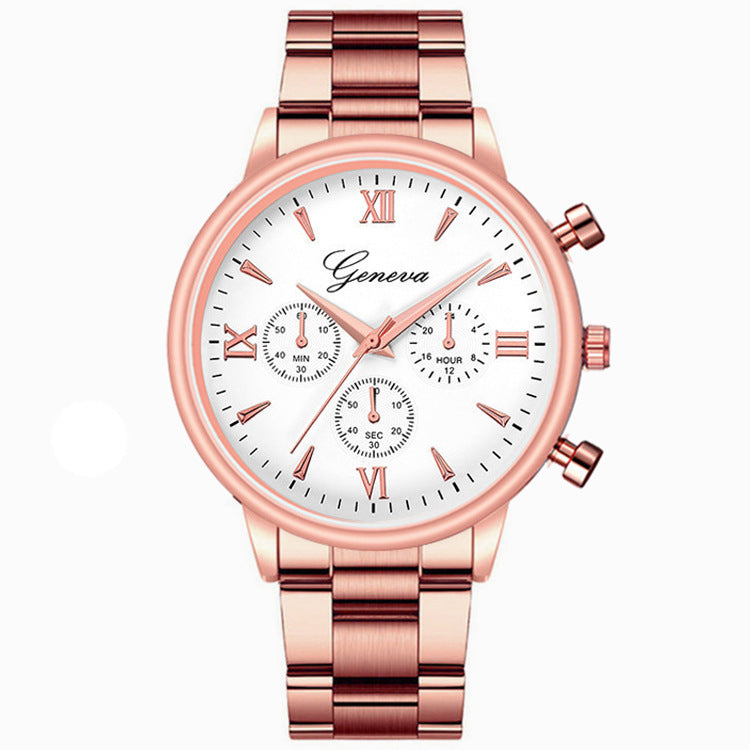 Three - eye quartz watch with steel belt