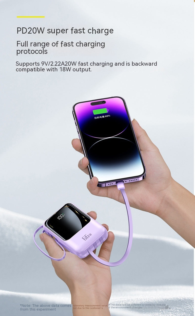 20000MA Large Capacity Mini Comes With Four-wire Power Bank PD66w Super Fast Charge Mobile Power Supply