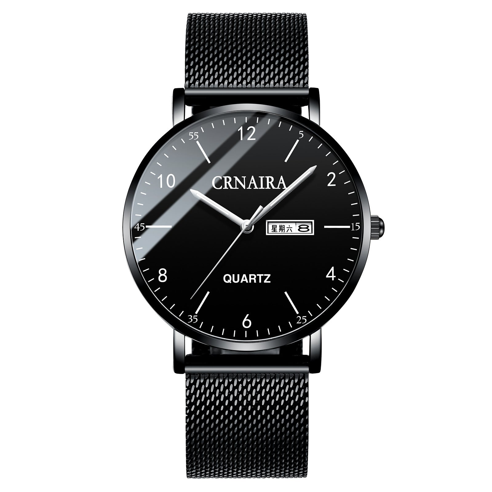 Quartz Men's Watch Mesh Black Steel Band