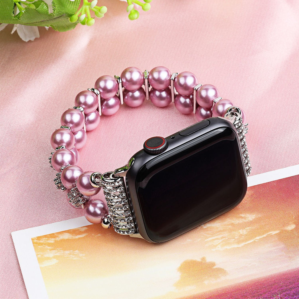 Applicable Apple Watch Double Row Jewelry Strap Zircon Flower Pearl