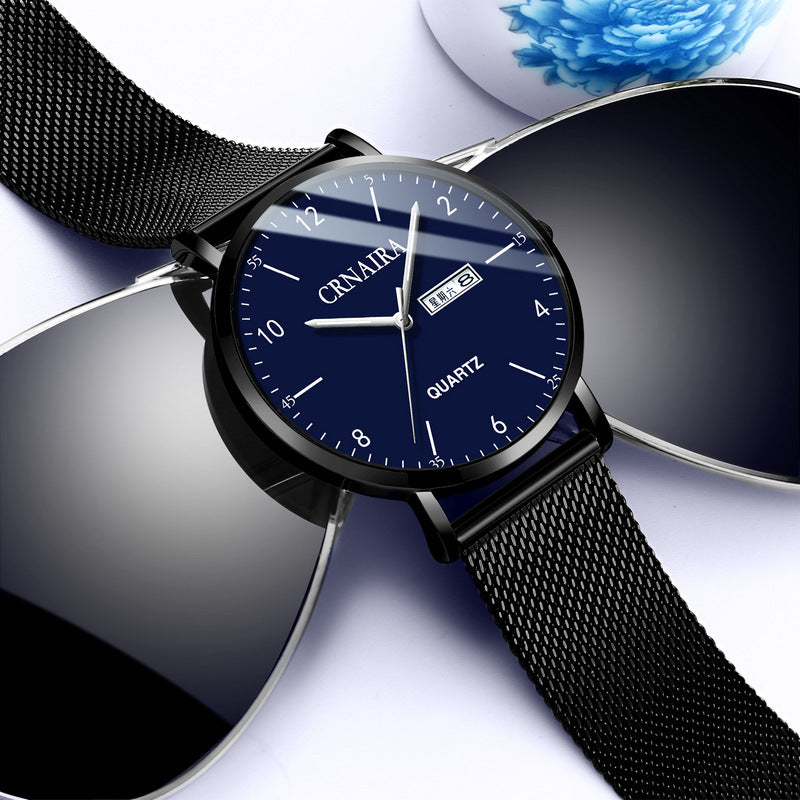 Quartz Men's Watch Mesh Black Steel Band
