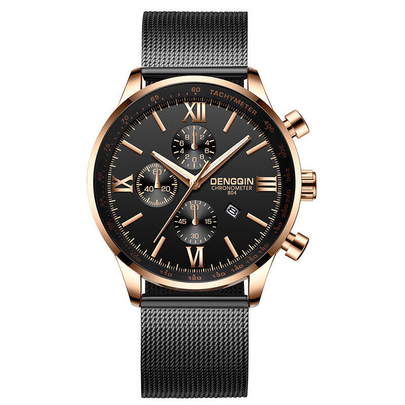 Simple steel mesh watch with calendar