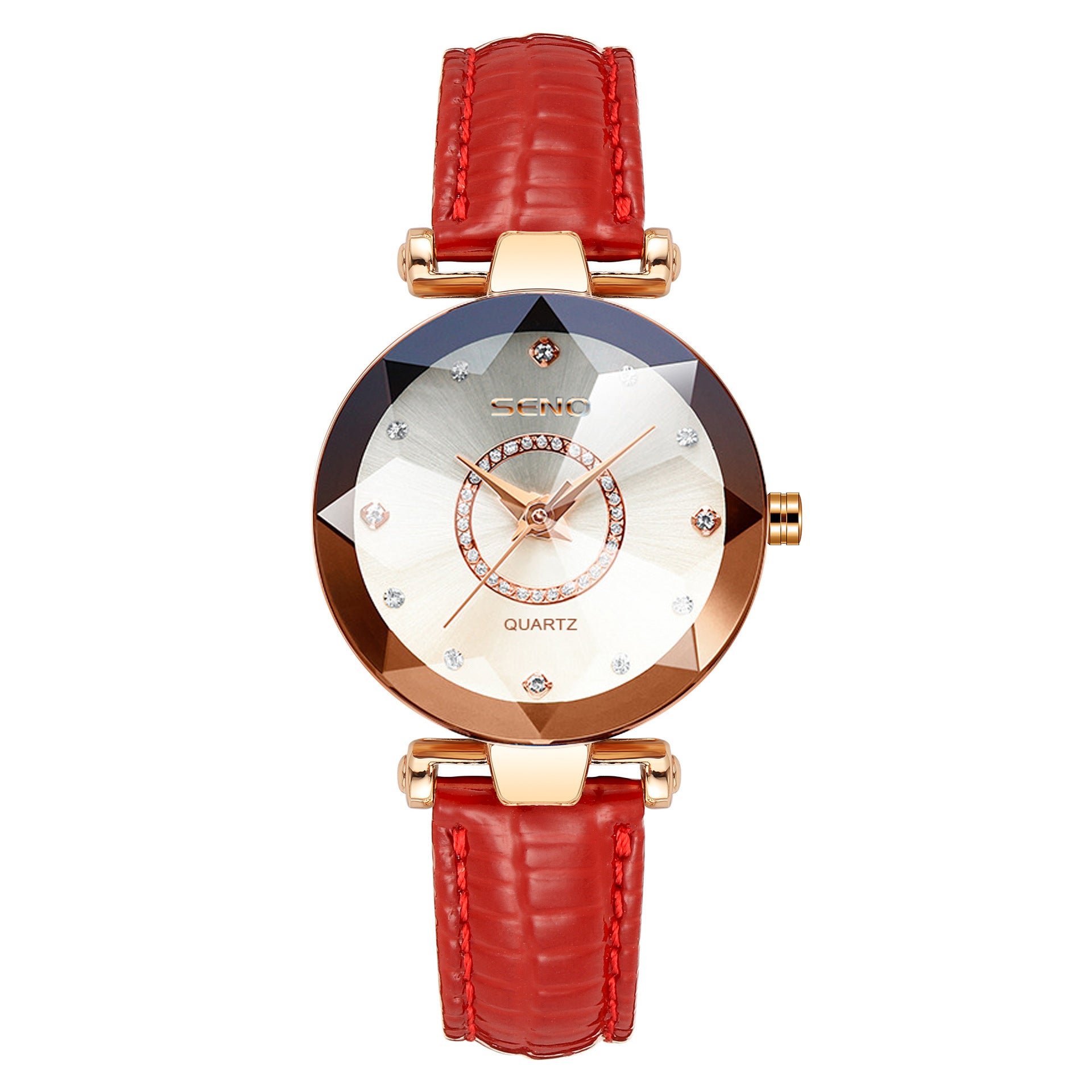 Starry Diamond Face Bright Polygonal Glass Solid Stainless Steel Strap Women's Waterproof Watch