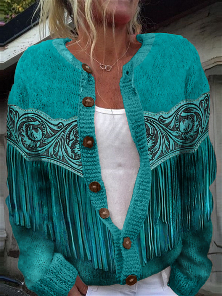 3D Digital Printing Cardigan Knitted Coat Women