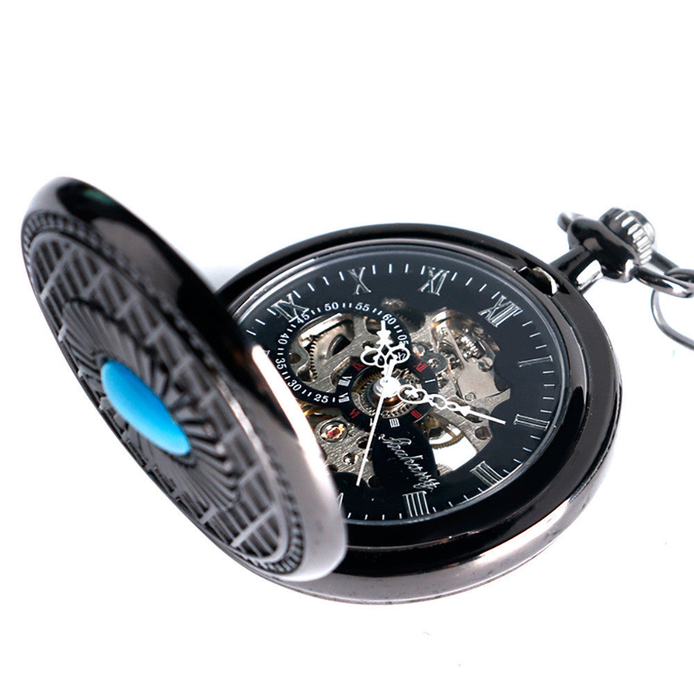 Classic black sapphire manual mechanical large pocket watch