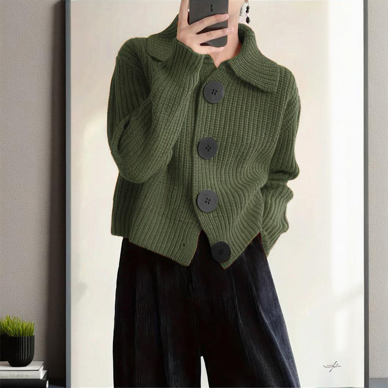 Plus Size Women's Solid Color Single-Breasted Ribbed Knit Cardigan - Long Sleeve Fall&Winter Sweater