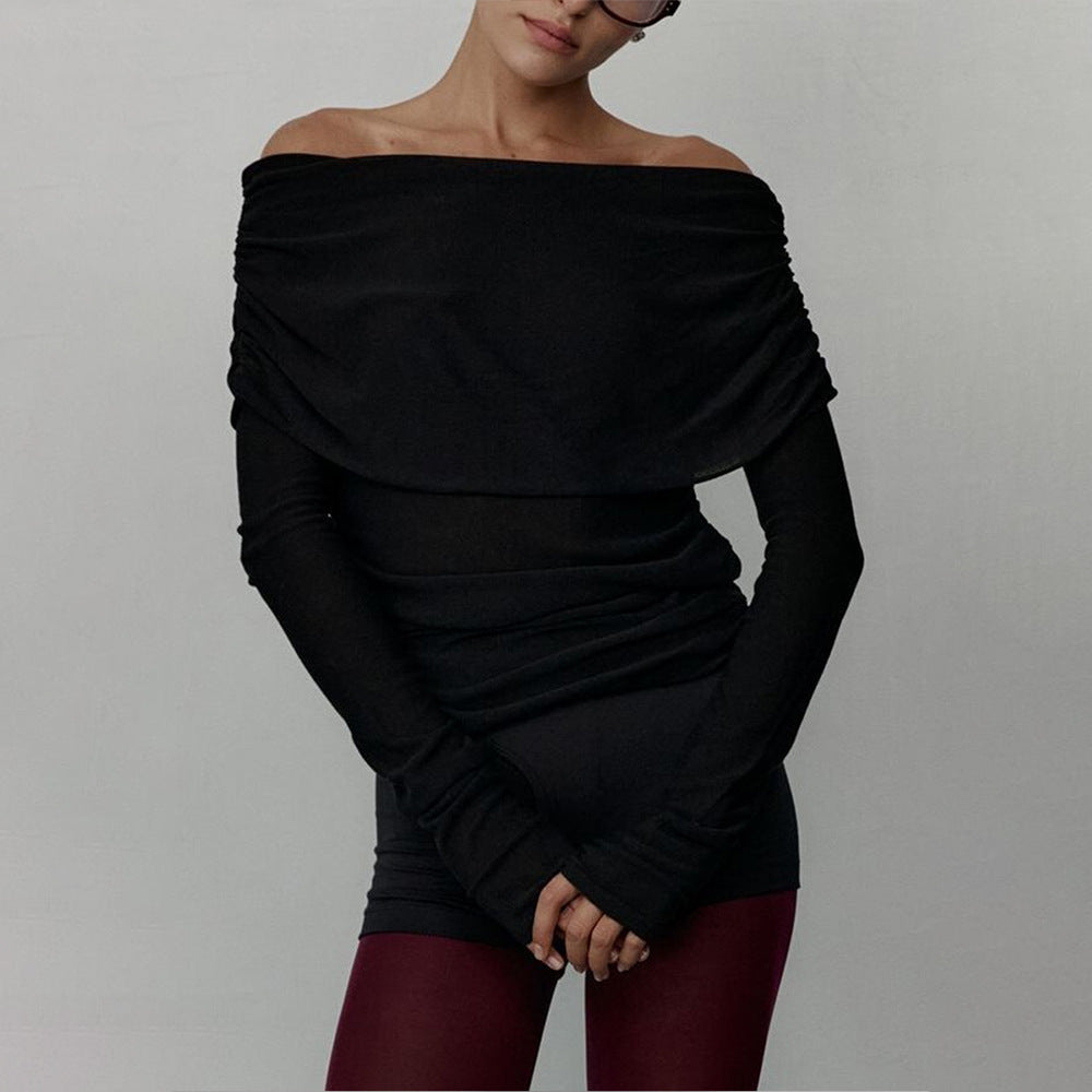 Long Sleeve Knitted Bottoming Shirt Off-shoulder