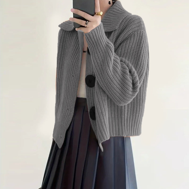 Plus Size Women's Solid Color Single-Breasted Ribbed Knit Cardigan - Long Sleeve Fall&Winter Sweater