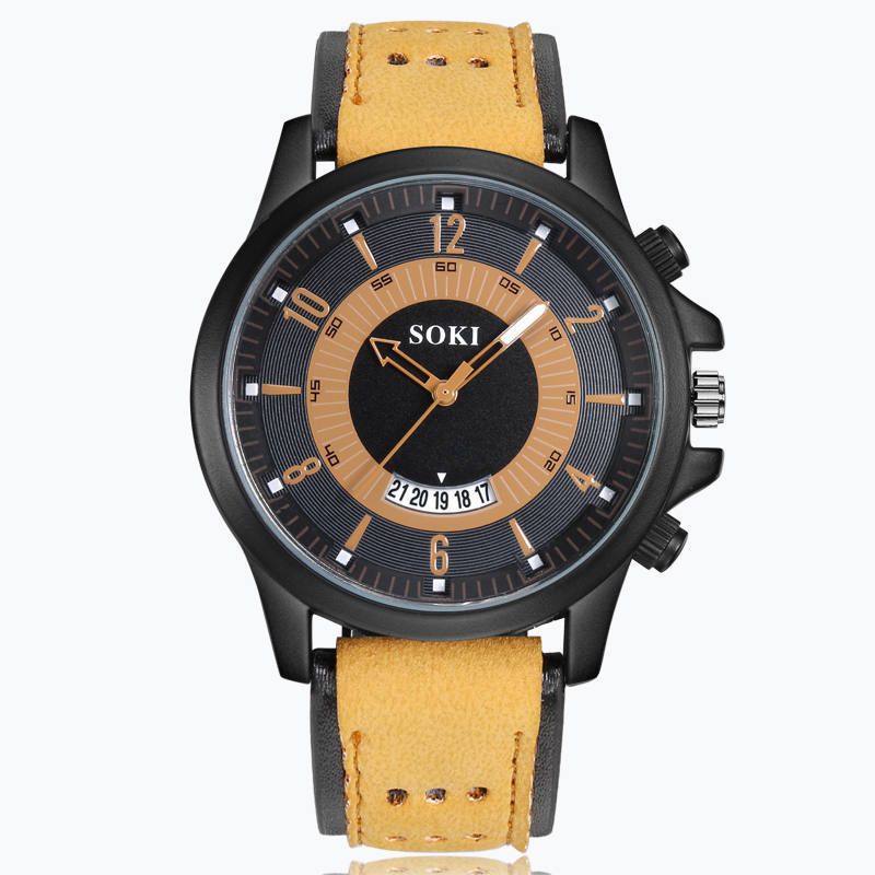 Men's watch with large dial frosted belt