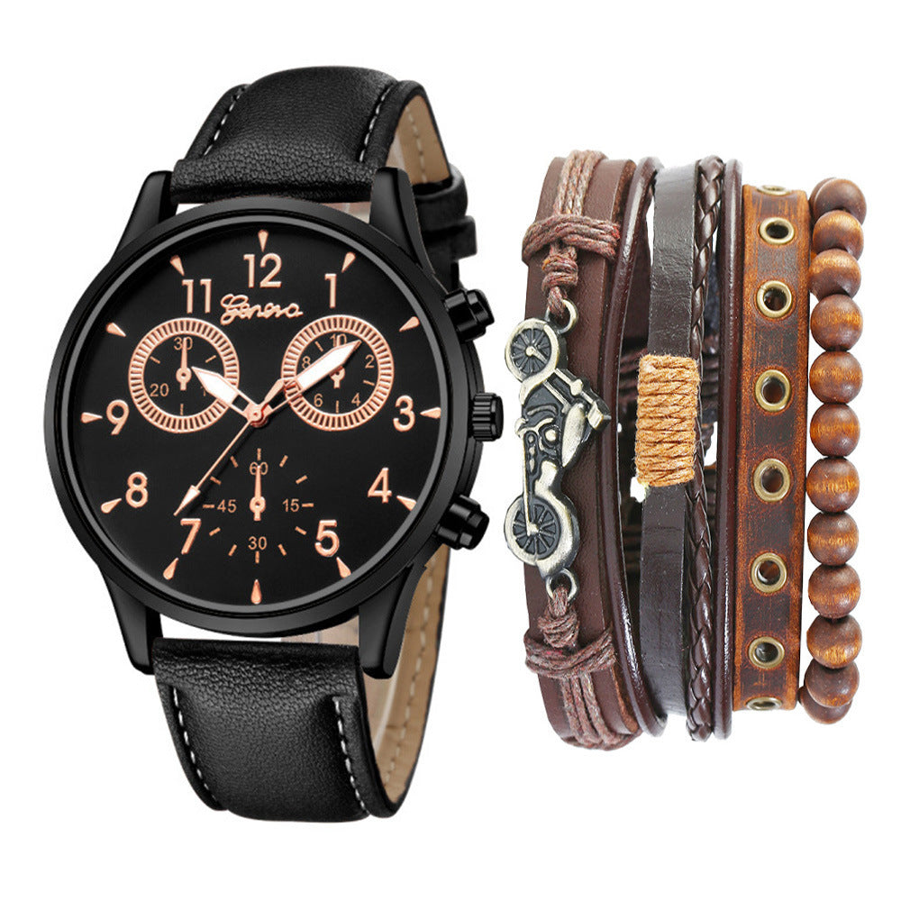 Watch Set Two-eye Belt Quartz Watch Bicycle Punk Bracelet