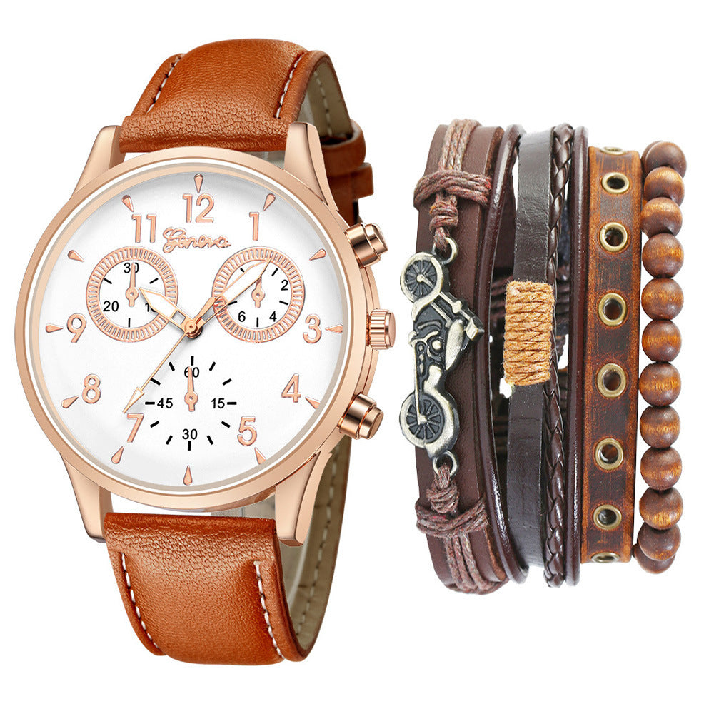 Watch Set Two-eye Belt Quartz Watch Bicycle Punk Bracelet