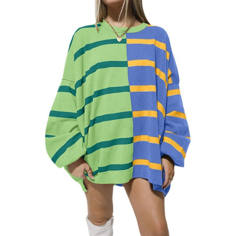 Striped Knitted Long-sleeved Sweater For Women