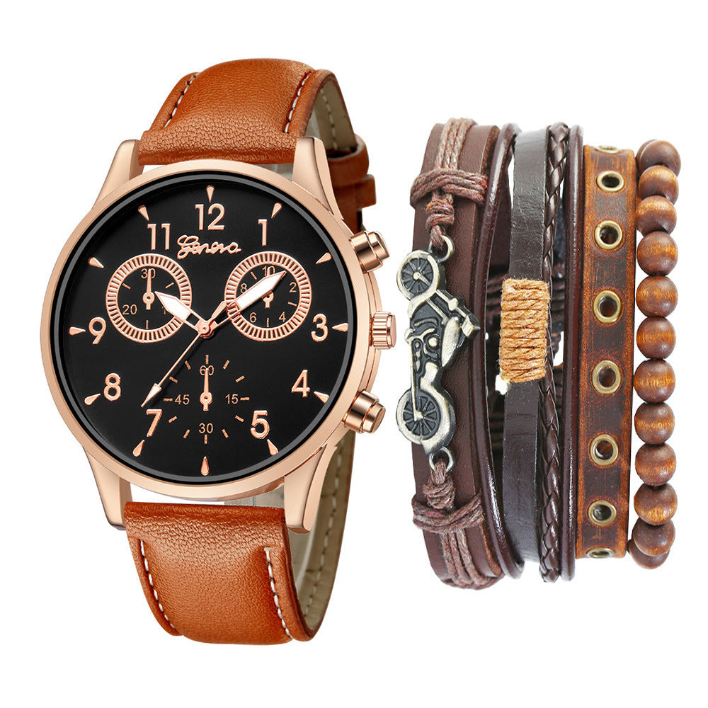 Watch Set Two-eye Belt Quartz Watch Bicycle Punk Bracelet