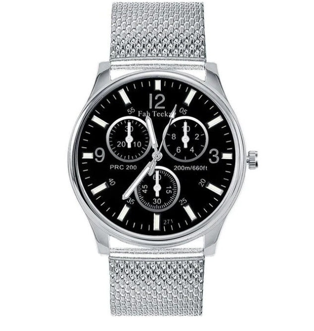 Three Eyes Dial Calendar Men's Mesh Strap Watch