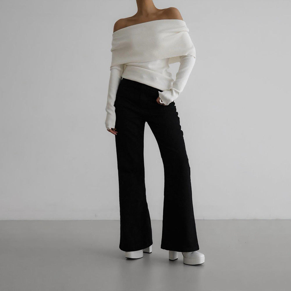 Long Sleeve Knitted Bottoming Shirt Off-shoulder