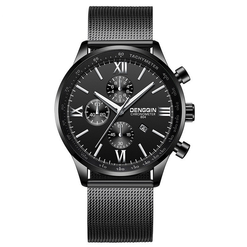 Simple steel mesh watch with calendar