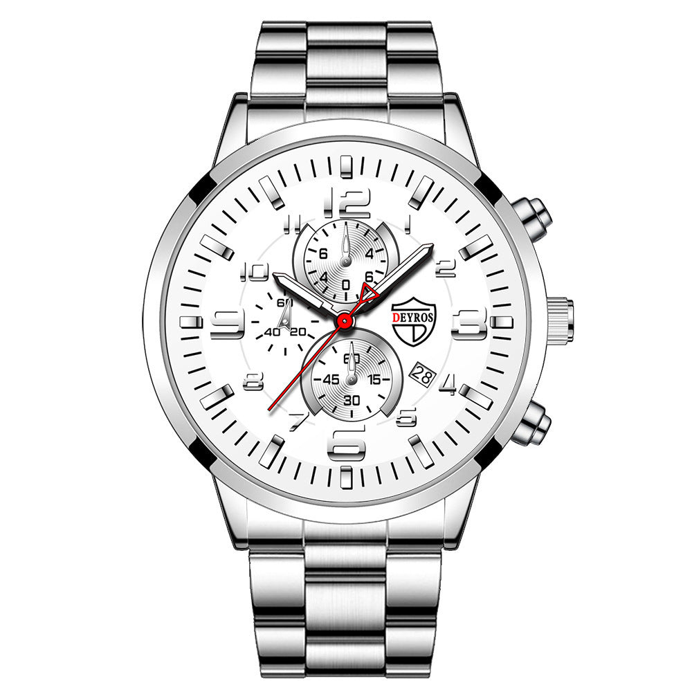 Men's Watch With Gold Large Dial Luminous Calendar Steel Band