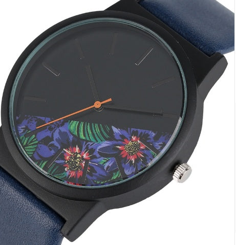 New half flower cut strap ladies watch Literary print quartz watch