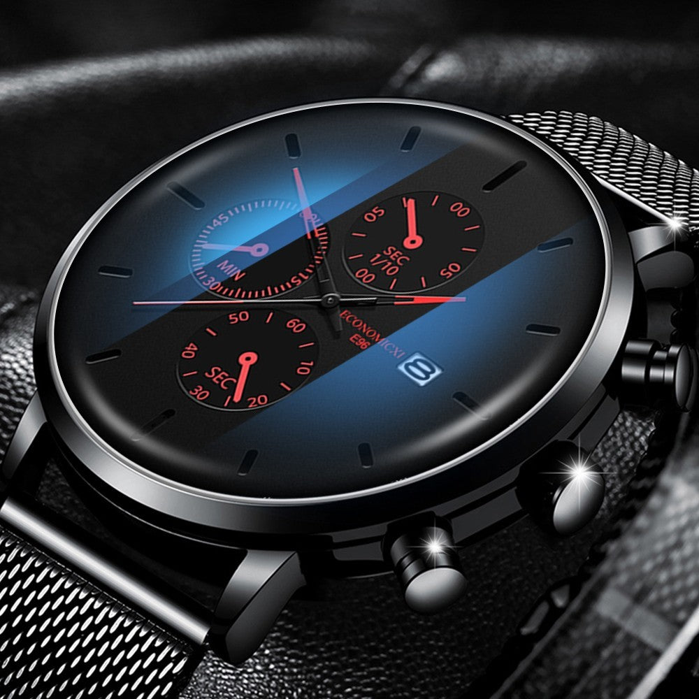 Student male slim concept all black watch