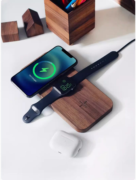 Black Walnut Genuine Goods Three-in-one Watch Headset Wireless Charger