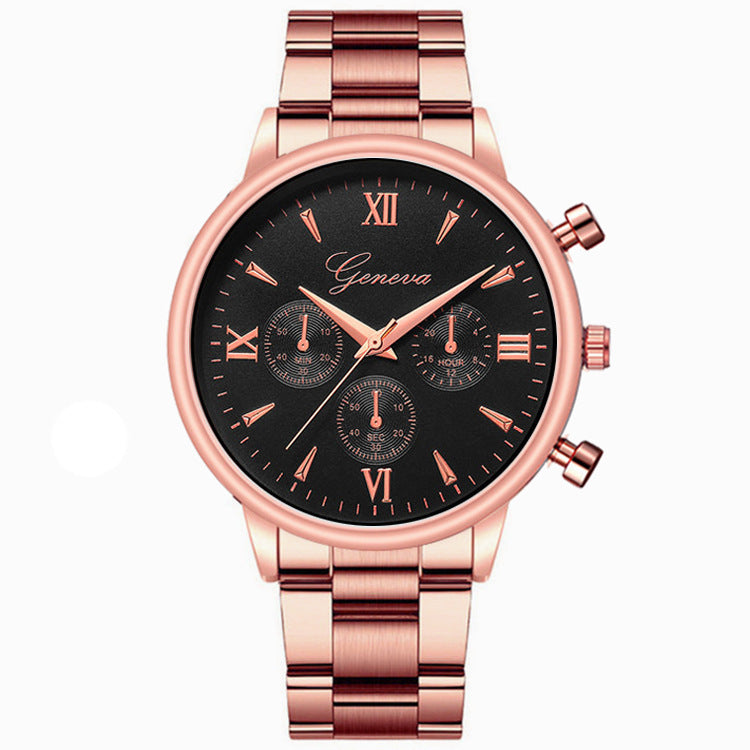 Three - eye quartz watch with steel belt