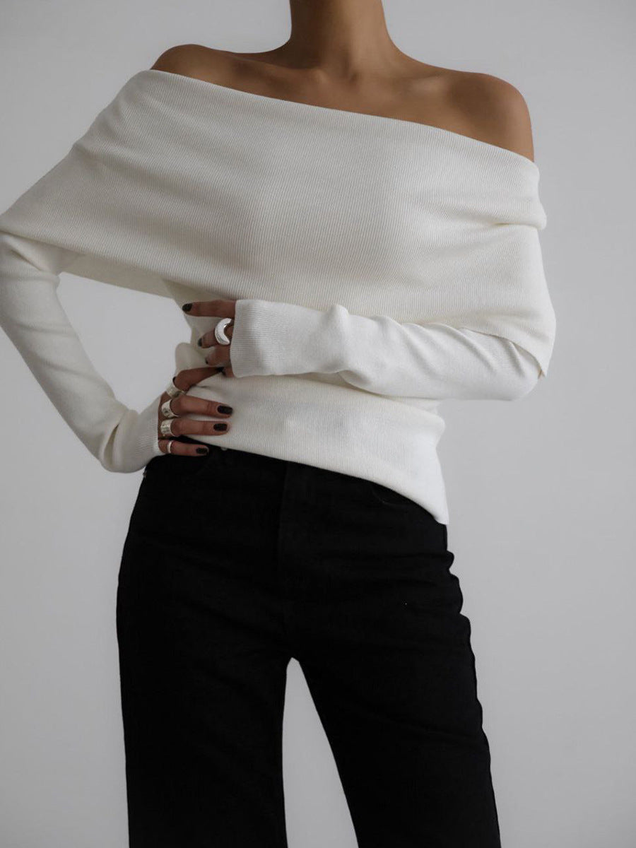 Long Sleeve Knitted Bottoming Shirt Off-shoulder