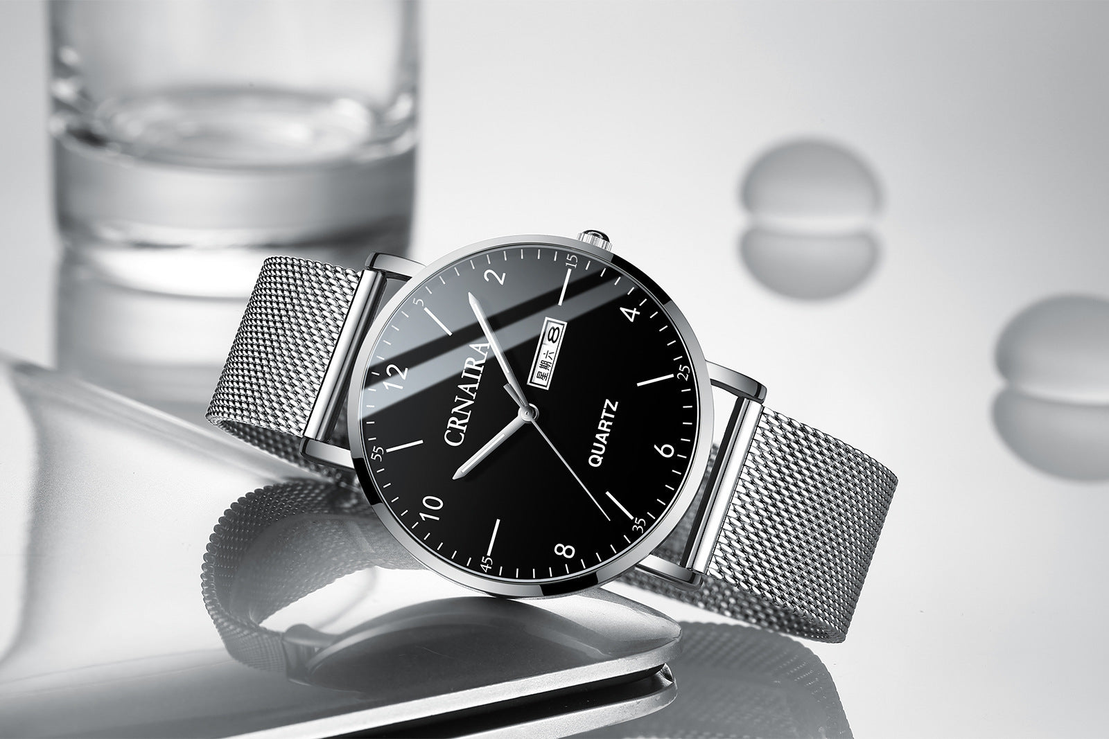 Quartz Men's Watch Mesh Black Steel Band