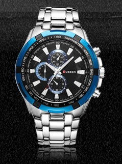 Business fashion casual sports six-needle steel belt men's quartz watch
