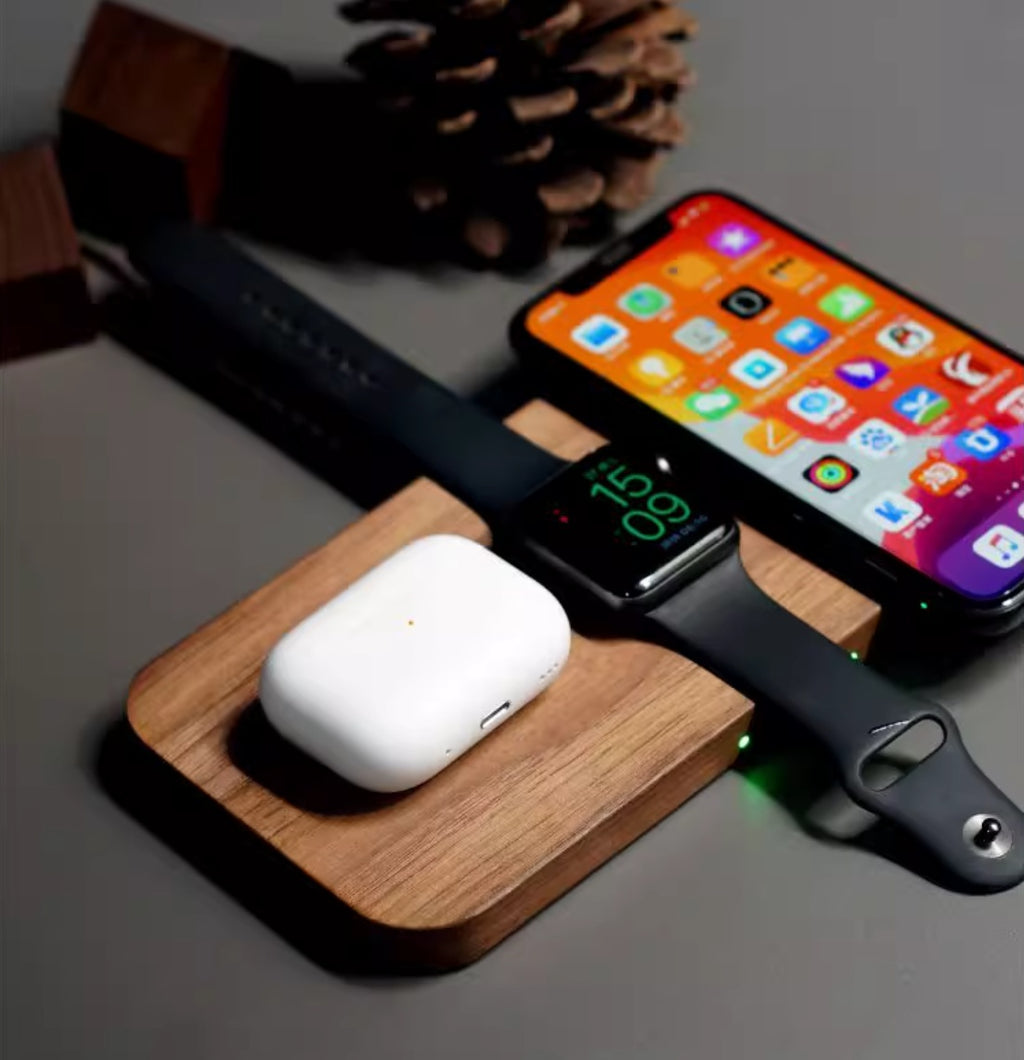 Black Walnut Genuine Goods Three-in-one Watch Headset Wireless Charger