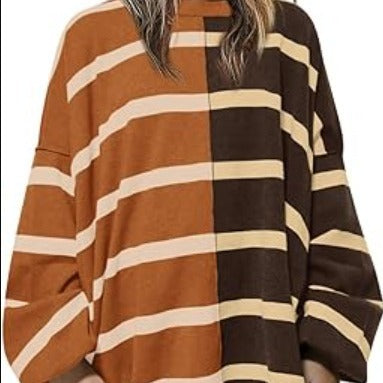 Striped Knitted Long-sleeved Sweater For Women