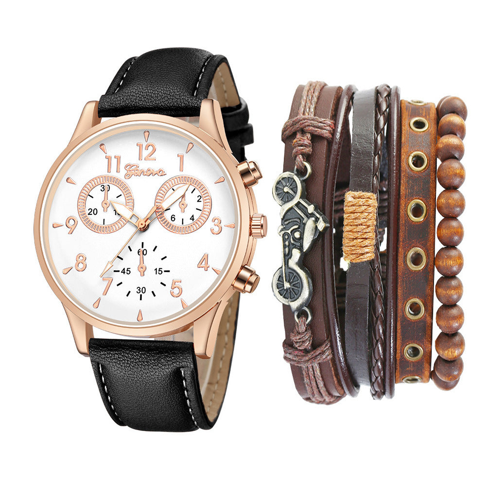 Watch Set Two-eye Belt Quartz Watch Bicycle Punk Bracelet