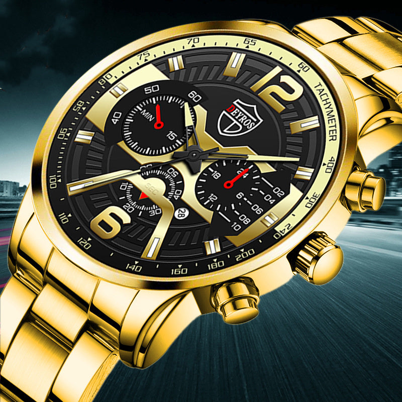 Men's Stainless Steel Calendar Watch Business Quartz