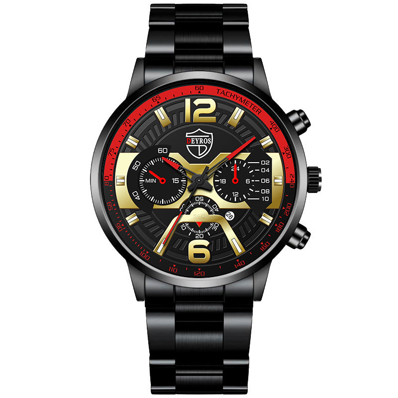 Men's Stainless Steel Calendar Watch Business Quartz