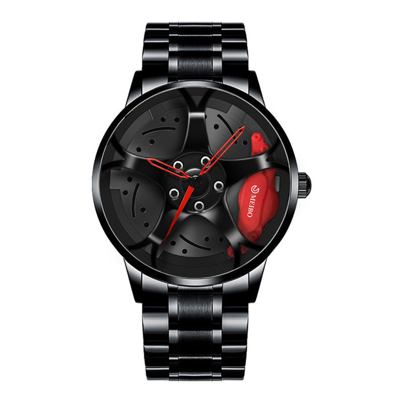 New Foreign Trade Men's Watch Fashion Trend Personalized Wheel Hub Pattern Steel Belt Men's Non Mechanical Watch Quartz Watch