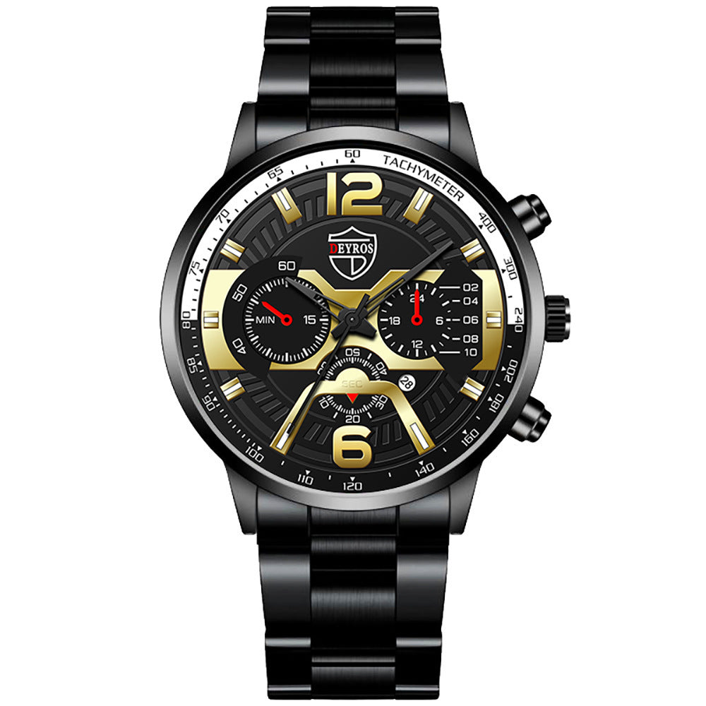 Men's Stainless Steel Calendar Watch Business Quartz